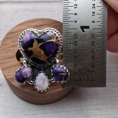 Southwestern Purple Mojave Turquoise Heart Ring Sz 7-10 Cluster Sterling Silver