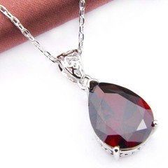Unqiue Silver Huge Teardrop Fire Red Garnet Gemstone Silver Necklace Pendant P17