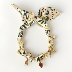 Handmade Silk Scarf Knotted Necklace With Gold Plated Tarnish Resistant Charms