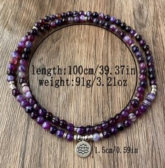 Boho Purple Agate Lotus Pendant Beaded 8mm Necklace Spiritual Meditation Soulful