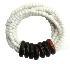 WOMEN’S BALI BRACELET – White 10-Strand 2-3mm Glass Beads Elastic 6.5-7.5 inch