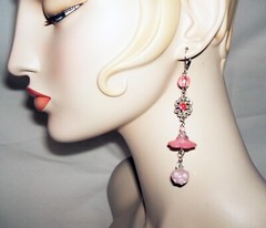 PINK LAMPWORK ART GLASS EARRINGS Asymetrical Designer Long Drops Stainless Steel