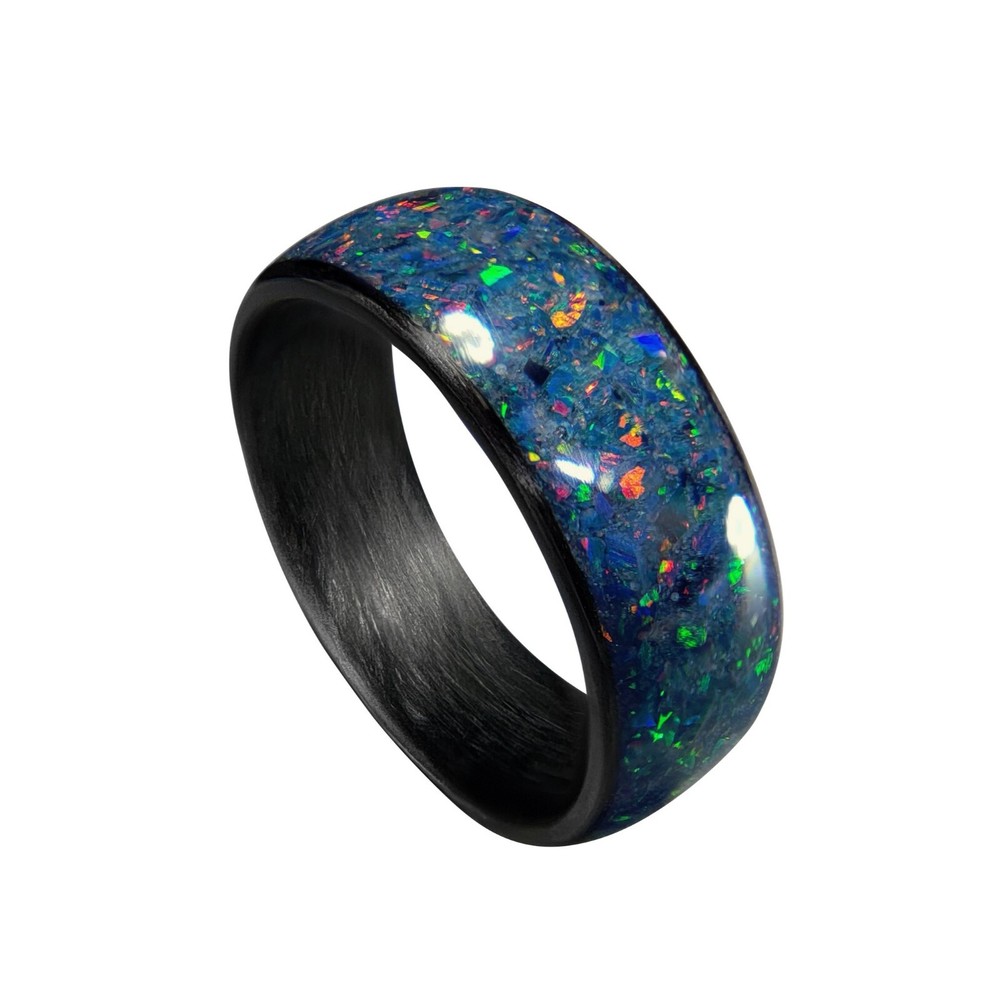 Carbon Fiber Ring with Space Titanium Opal inlay- Sizes 4-16- Custom Band Widths