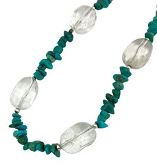 BARSE Sterling Silver TURQUOISE & CRYSTAL QUARTZ Beaded Adjustable Necklace