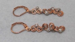 Artisan Copper Swirls Silver Tone Beads Lever Back Dangle Earrings 1-3/4”