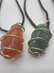 Necklaces. rope chains with wire wrapped gemstones, glass beads + more