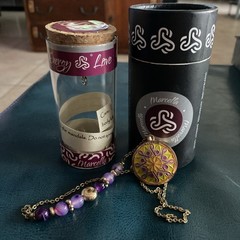 Mandala with Purple Beads Marcella Necklace Nobility Healing Tolerance Gold Tone