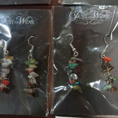 Handcrafted Chip Stone Dangle Drop Hook Earrings Multicolor Lot Of 7