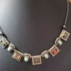 Ayala Bar Handcrafted Glass Statement Necklace Green Gray Silver Beaded