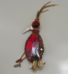 LIZTECH ARTISAN JEWELRY 2008 BIRD OF PARADISE LARGE BROOCH 5″ MOVING PARTS DODO
