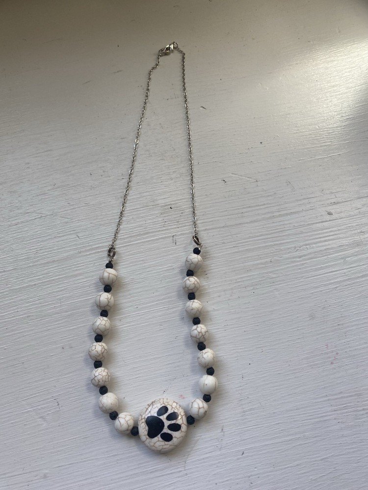 Handmade Paw Print Necklace With Beads Dog Lovers