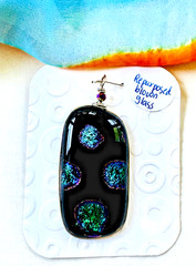 Handcrafted Pendant Dichronic Multicolor Foil Black Glass Silver Wire Bail NWT