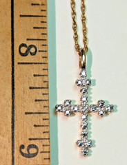 Lovely Gold Vermeil Sterling Silver Diamond Accent Cross Pendant Necklace Signed