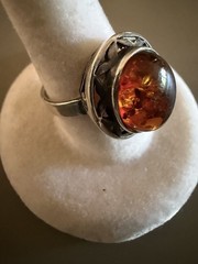 Sterling Silver Baltic Amber Artisan Ring Size 6
