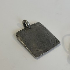Artisan Pendants Mixed Wire-Wrapped Black Glass Cabochon & Textured Square Metal