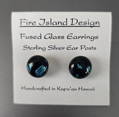 Fire Island Design Fused Glass Stud Earrings Sterling Silver Hawaii