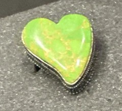 Heart Shape Artisan Fashion Costume Lime Green Silver Tone Ring Sz 8 READ