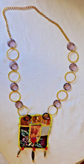 Handmade Crocheted art Necklace Cotton Fabric embroidered crocheted+ Beads