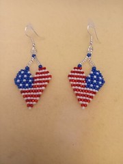 Handmade Beautiful Beaded Heart Patriotic American Flag Earrings