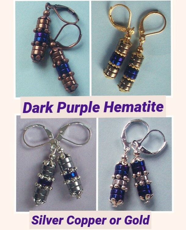 PURPLE HEMATITE & Silver, GP, or Copper earring handcrafted CHOOSE XX