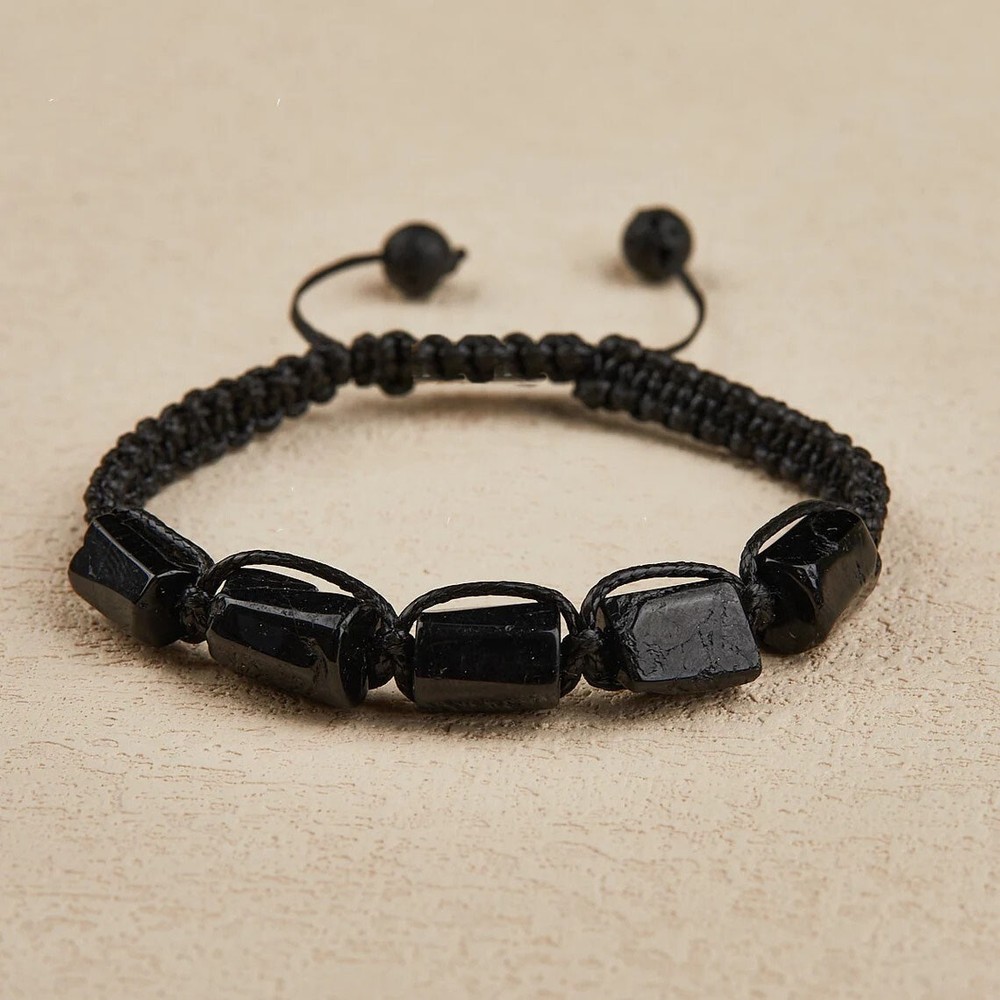 Natural Raw Five Black Tourmaline Beaded Crystal Protection Healing Bracelet