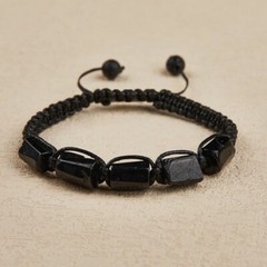 Natural Raw Five Black Tourmaline Beaded Crystal Protection Healing Bracelet