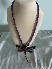 Handcrafted Real Amethyst Beads With Dragonfly Pendant Necklace