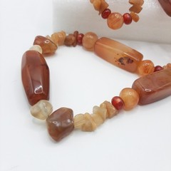 African Antique Style Mali Carnelian Agate Bead Necklace Toggle Leaf Clasp 32″