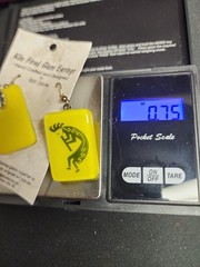 Bill Stone Kiln Fired Glass Earrings Kokopelli Southwest Art Yellow Dangle