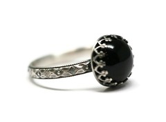 10mm Black Onyx Ring Symmetrical Flower Crown 925 Sterling Silver