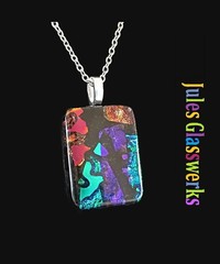 Hand Crafted Dichroic Fused Glass Pendant Necklace W/ Chain #1638