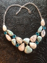 Artisan Southwest White Moonstone Blue Larimar Crystal Cluster Necklace 18-19″