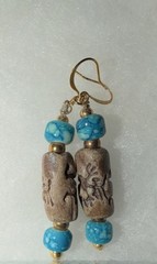 Handcrafted Blue Beige Turquoise Stone Brass Jewelry Set Necklace Earrings