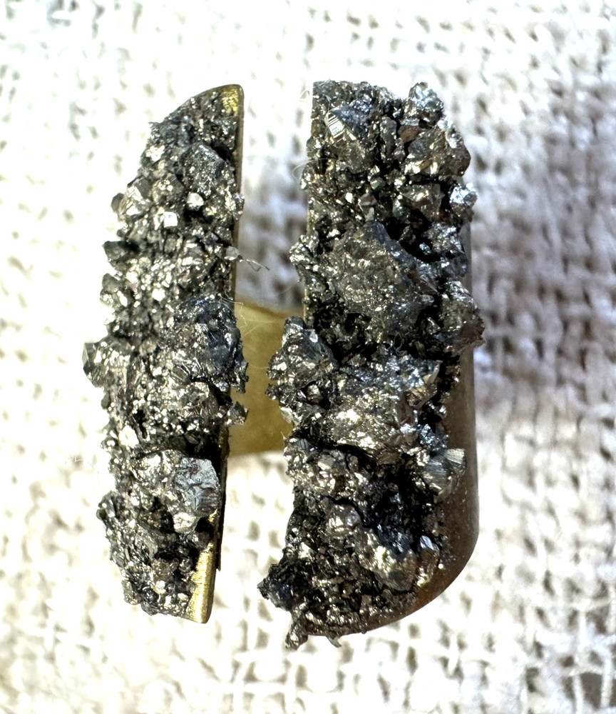 NEW Adjustable 24k Gold Plated Brass Pyrite Statement Ring Rough Chips Artisan