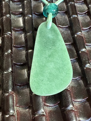 Green Jade Pendant Unisex Necklace Green Leather Cord Adjustable Good Luck