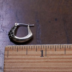 SINGLE EARRING 0.5″, Vintage sterling silver loop single earring, hoop onyx
