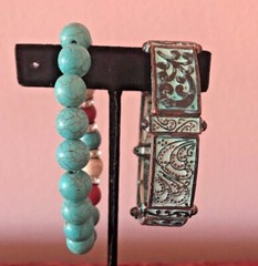Boho Bracelets Set Of Two Turquoise, Copper And Ceramic Beads With Rhinestones