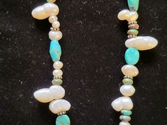 DAKOTA MOON Sterling Turquoise Natural Pearl Artisan Diana Contine Art Necklace