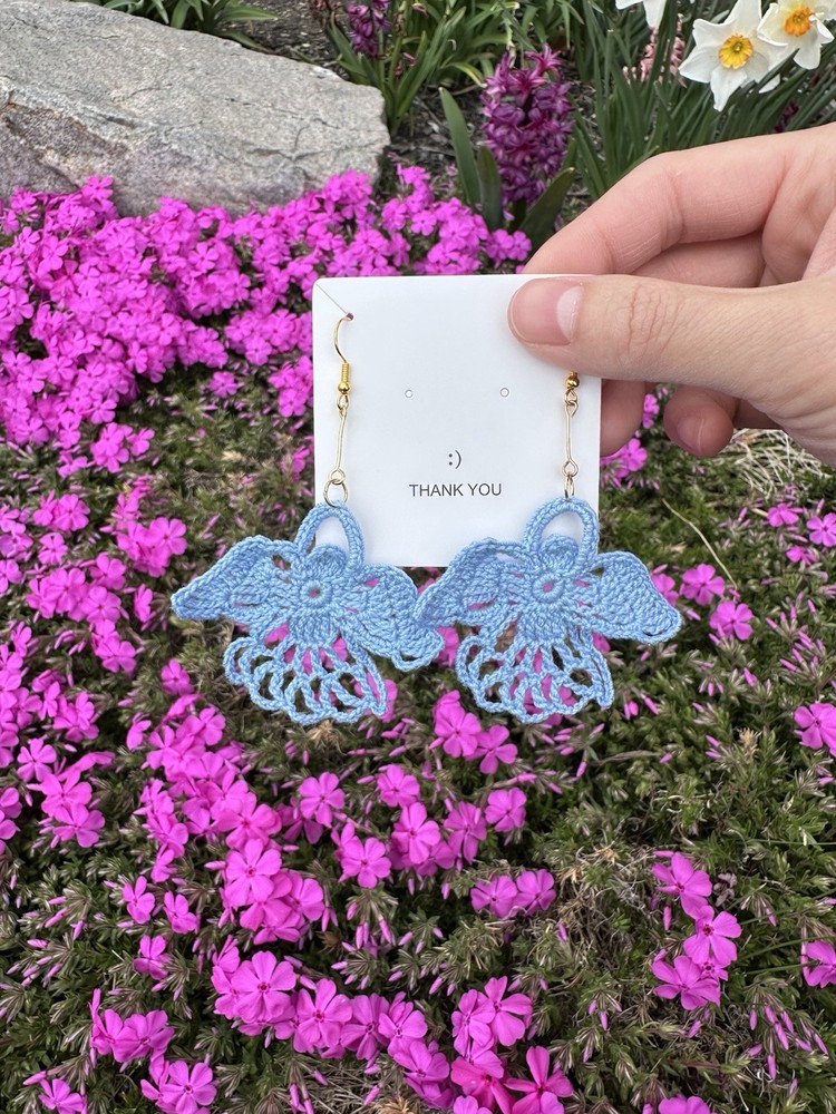 Handmade Crochet Angel Earrings – Lightweight Cotton Jewelry, Mother’s Day Gift
