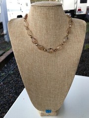 Handmade Necklace of Honey Quartz Glass, Golden Crystal, and Bronze Metal Beads