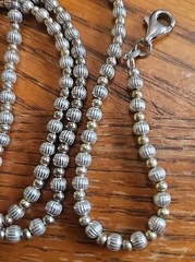 Vintage Italian Silpada Sterling Silver & Brass Fluted Beaded Necklace 24 Inches