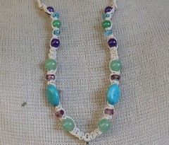 Quartz Double Terminated Point Adjustable Hemp Necklace with Aventurine Amethyst
