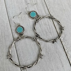 Min Favorit Faux Turquoise & Antique Silver Barbed Wire Drop Earrings FUN!