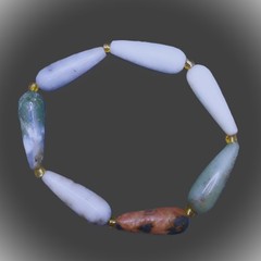 Natural Multi-Color Agate Bracelet Stretch Cylinder Beads Artisan Made Earthy