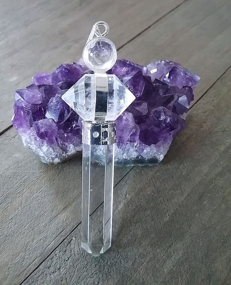 HERKIMER DIAMOND PENDANT With CRYSTAL QUARTZ Point and Silver CHAIN