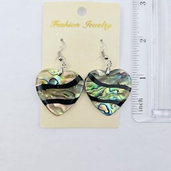 Abalone Paua Shell Rainbow Polished Heart Pendant & Earrings