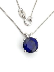 Pierre Lorren Solid 18k White Gold Natural Sapphire Necklace Pendant 8mm 2 ctw