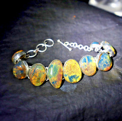 Fine Rare Blue Yellow Dominican Amber 925 Sterling Silver Bracelet 6.3 Inch