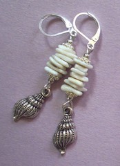 WHITE CLAM SHELL Conch Charm earring SP LEVERBACK artisan