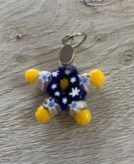 Murano Glass Handcrafted Jewelry Star Pendant 1” From Italy Blue,Yellow, White
